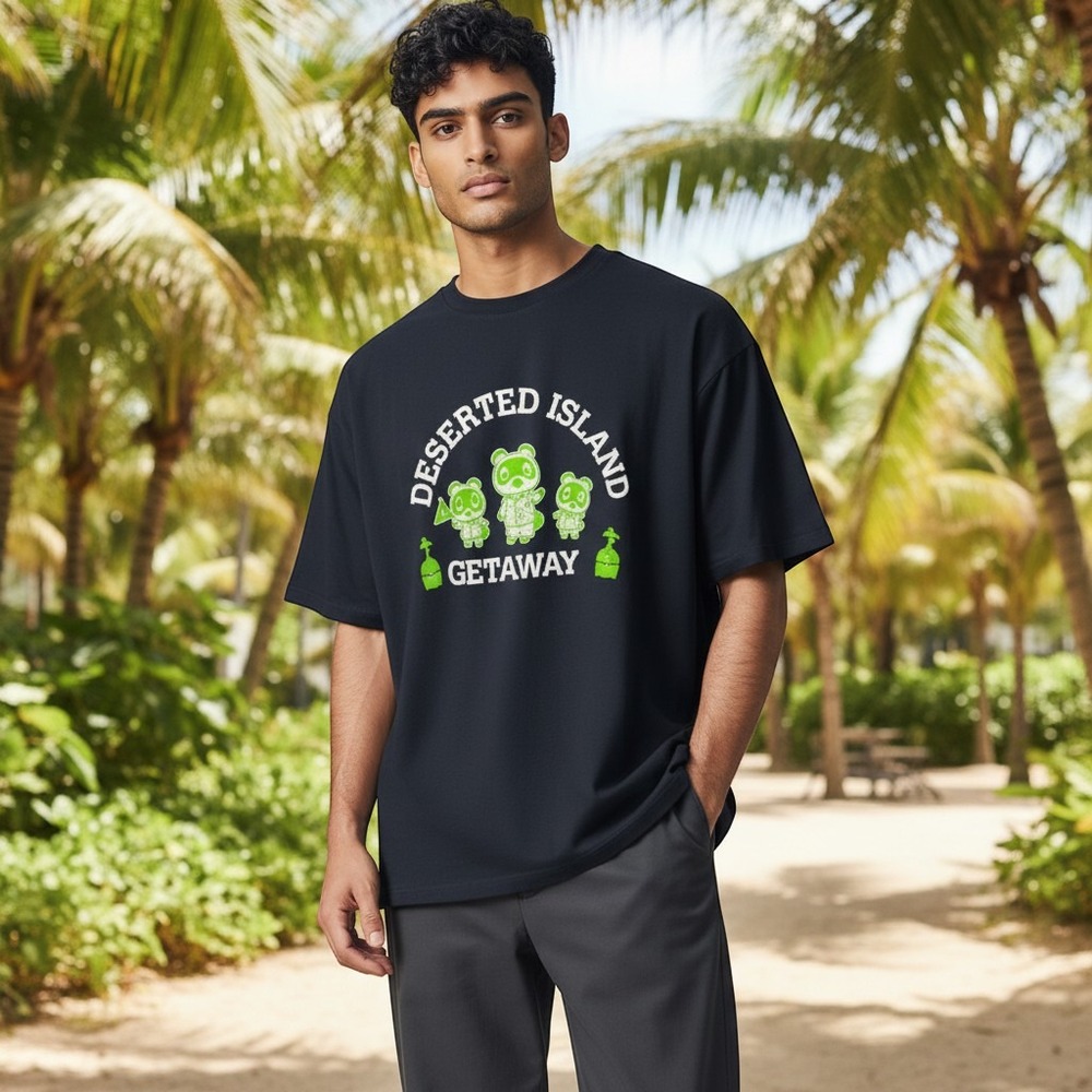 Animal Crossing T-Shirt XXL Navy‎ New Deserted Island Getaway Tom Nook Nintendo